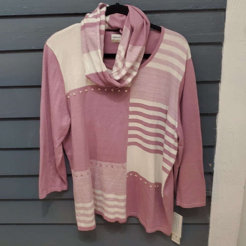 Alfred Dunner 1X Mauve Knit Tunic with Detachable Cowl  NWT
